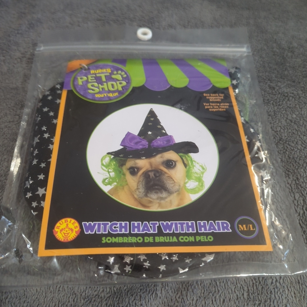 Rubies Pet Shop Boutique Dog Witch Hat With Hair Size M/L NEW Halloween